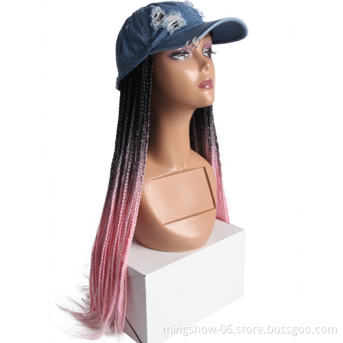 Trendy Wigs Cap Hair style with  cheap price synthetic hair baseball cap wig,braided wigs,female fiber hair extension